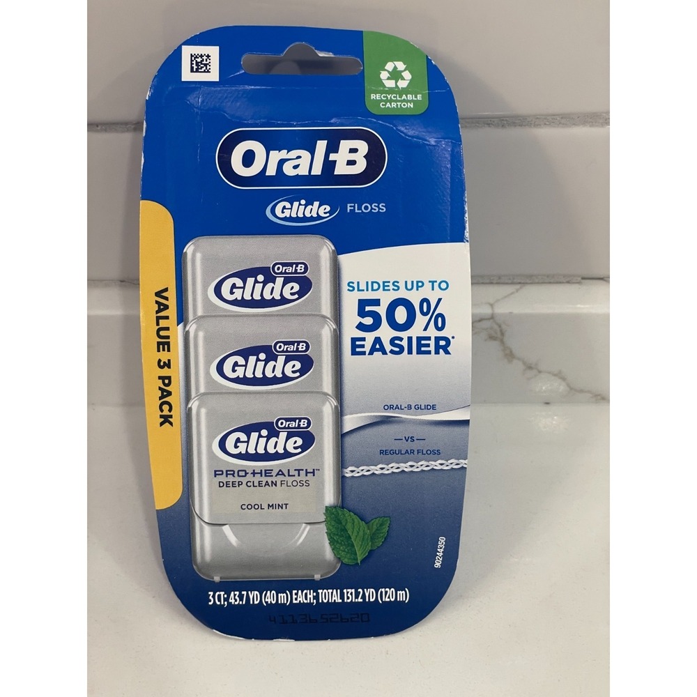 3 Pack Oral-B Glide Pro-Health Deep Clean Dental‎ Floss Cool Mint 131.2 Yd